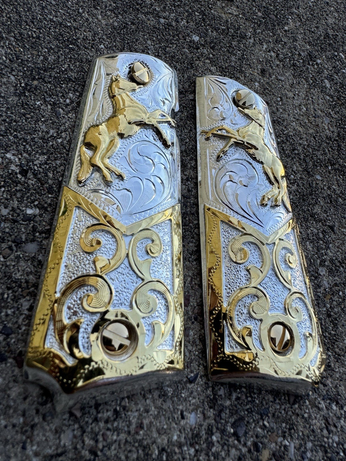 1911 45 38 Super Full Size Colt Horse Gold Gun Pistol Grip Cachas & 24K Screws
