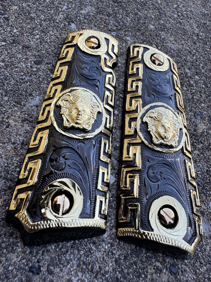 1911 45 38 Super Full Size Versace Gold Gun Pistol Grip Cachas & 24K Screws