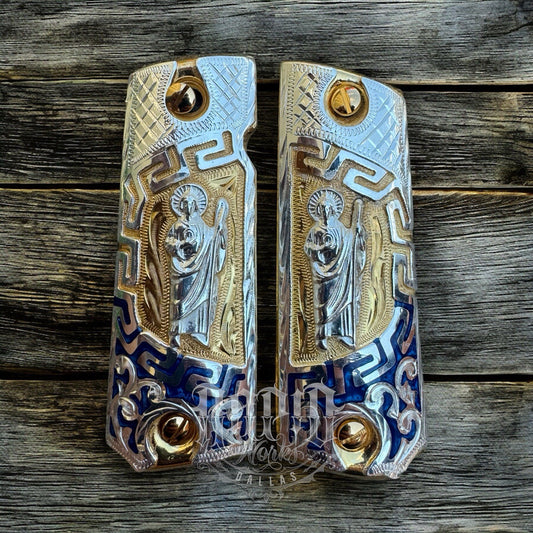 1911 45 38 Super San Judas Full Size Gold Gun Pistol Grip Cachas & 24K Screws