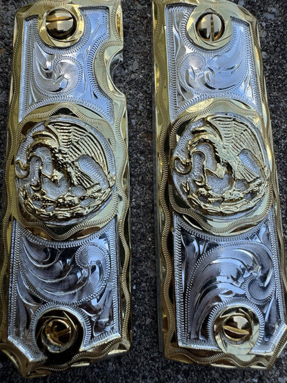 1911 45 38 Super Full Size Aguila Gold Gun Pistol Grip Cachas & 24K Screws