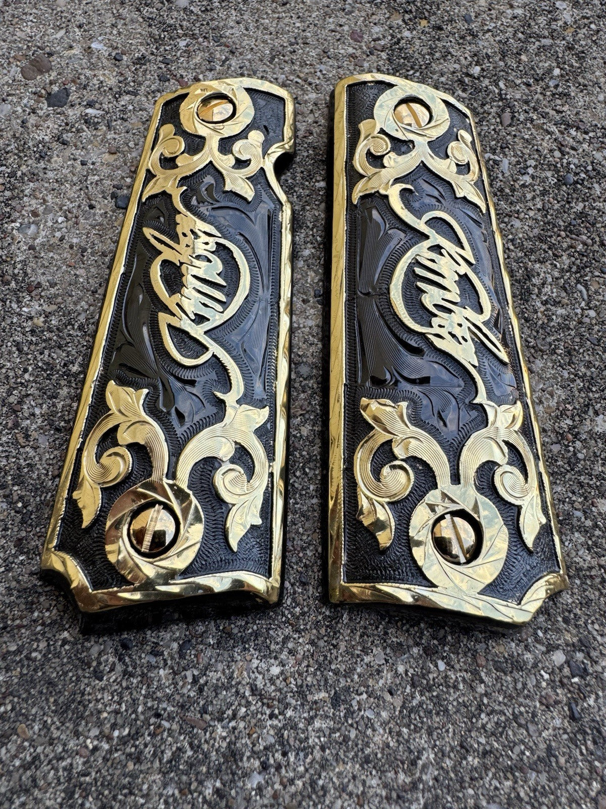 1911 45 38 Super Full Size Kimber Gold Gun Pistol Grip Cachas & 24K Screws