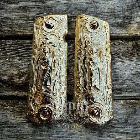 1911 45 38 Super San Judas Full Size Gold Gun Pistol Grip Cachas & 24K Screws