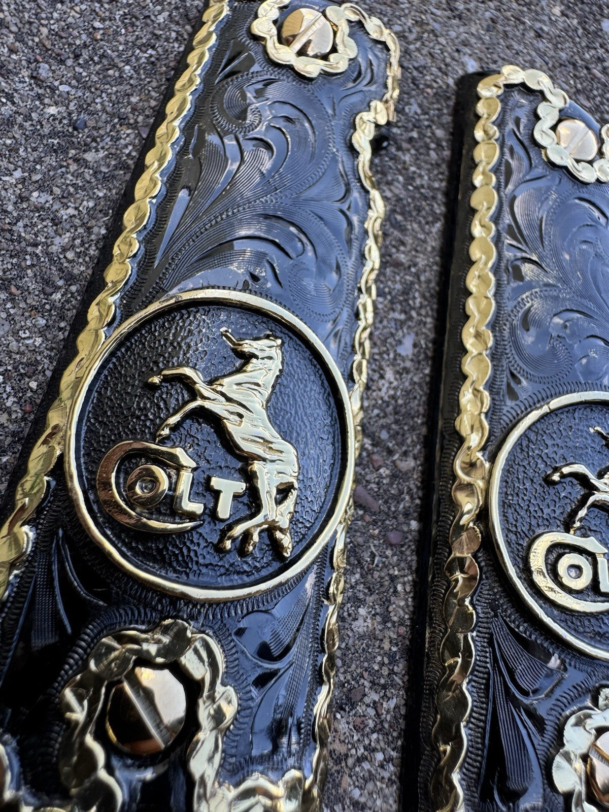 1911 45 38 Super Full Size Colt Horse Gold Gun Pistol Grip Cachas & 24K Screws