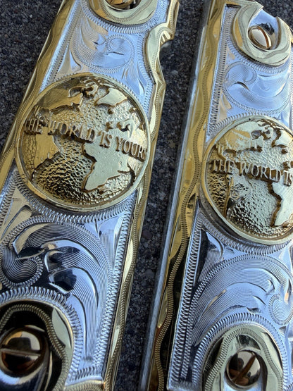 1911 45 38 Super Full Size World Is Yours Gold Gun Pistol Grip Cachas & 24KScrew