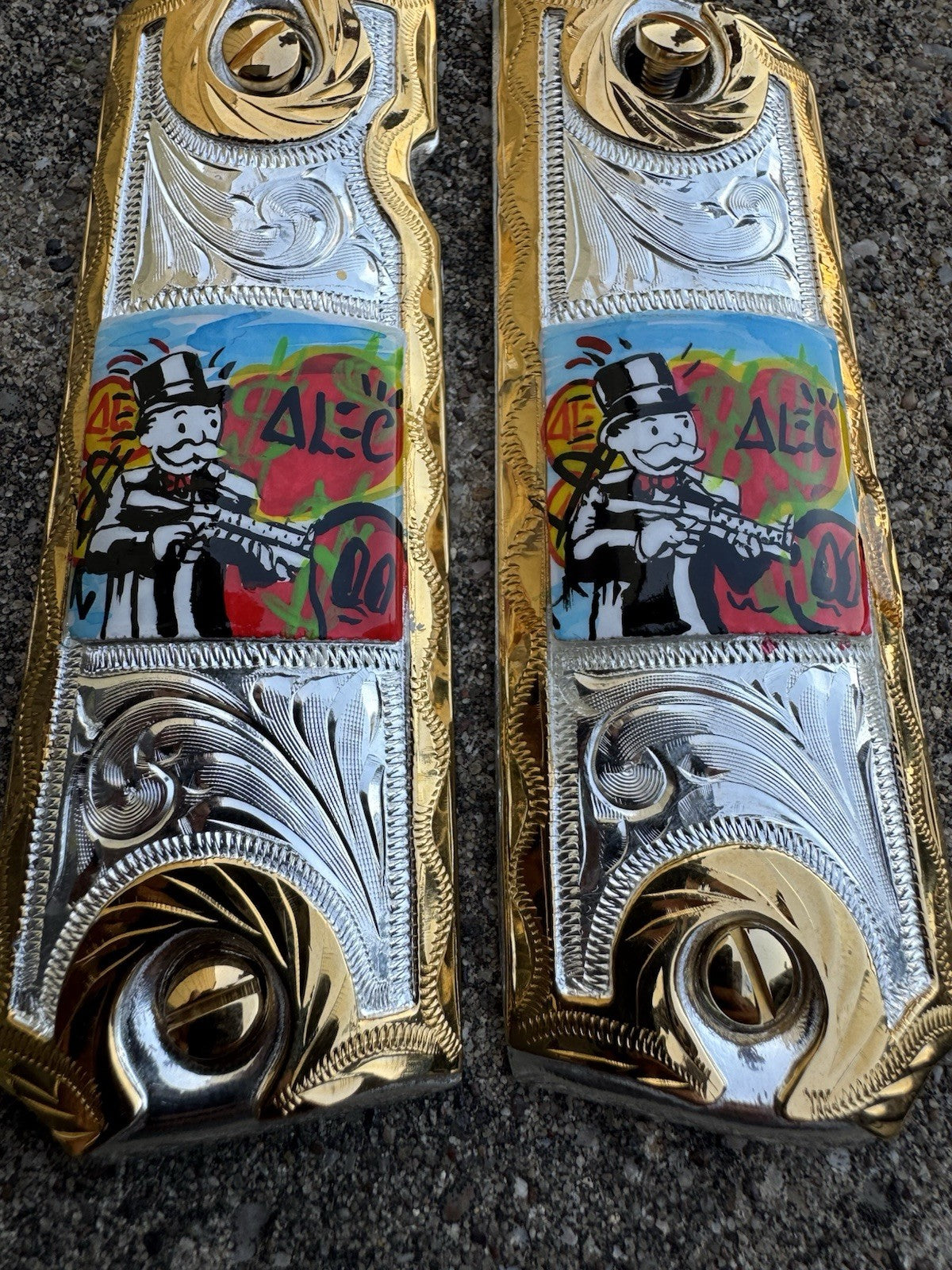 1911 45 38 Super Full Size Richie Rich Gold Gun Pistol Grip Cachas & 24K Screws
