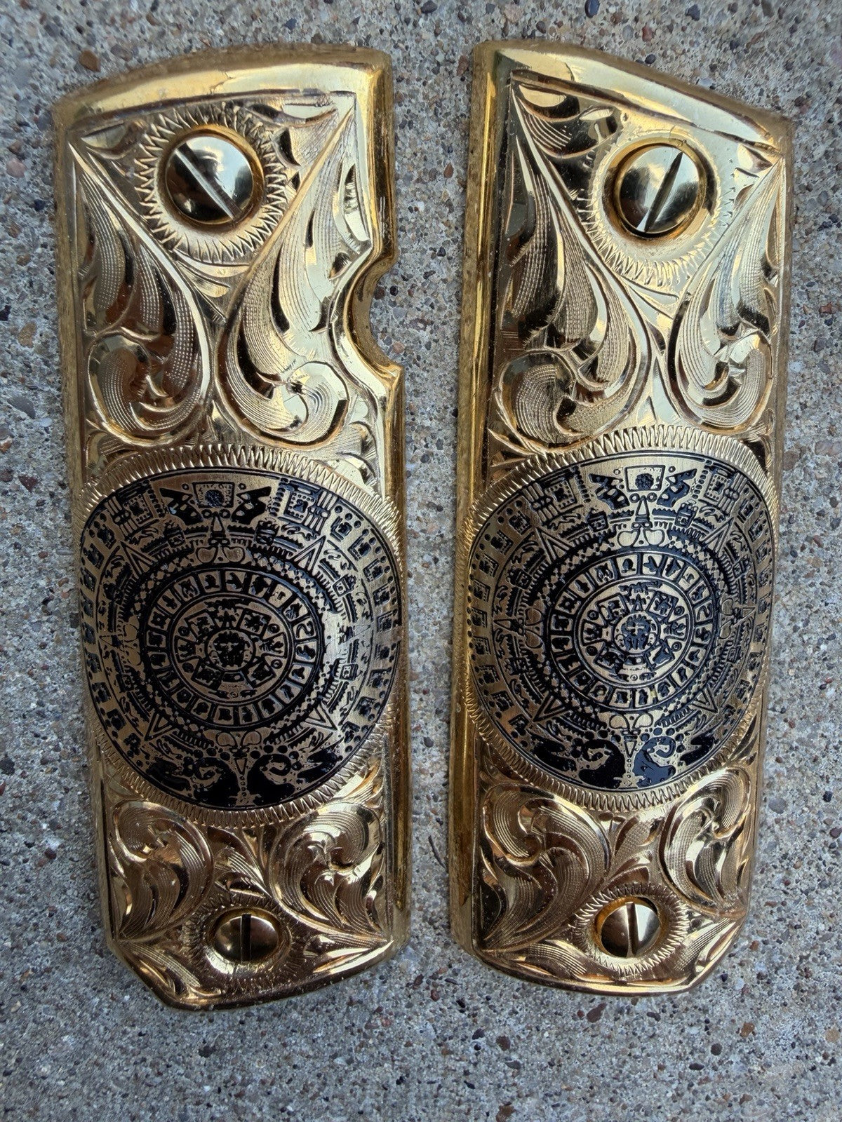 1911 45 38 Super Full Size Aztec Gold Gun Pistol Grip Cachas & 24K Screws