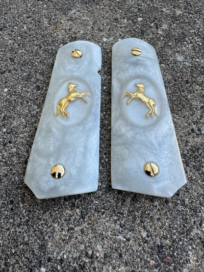 1911 45 38 Super Full Size Resin Gold Colt Horse Gun Pistol Grip Cachas