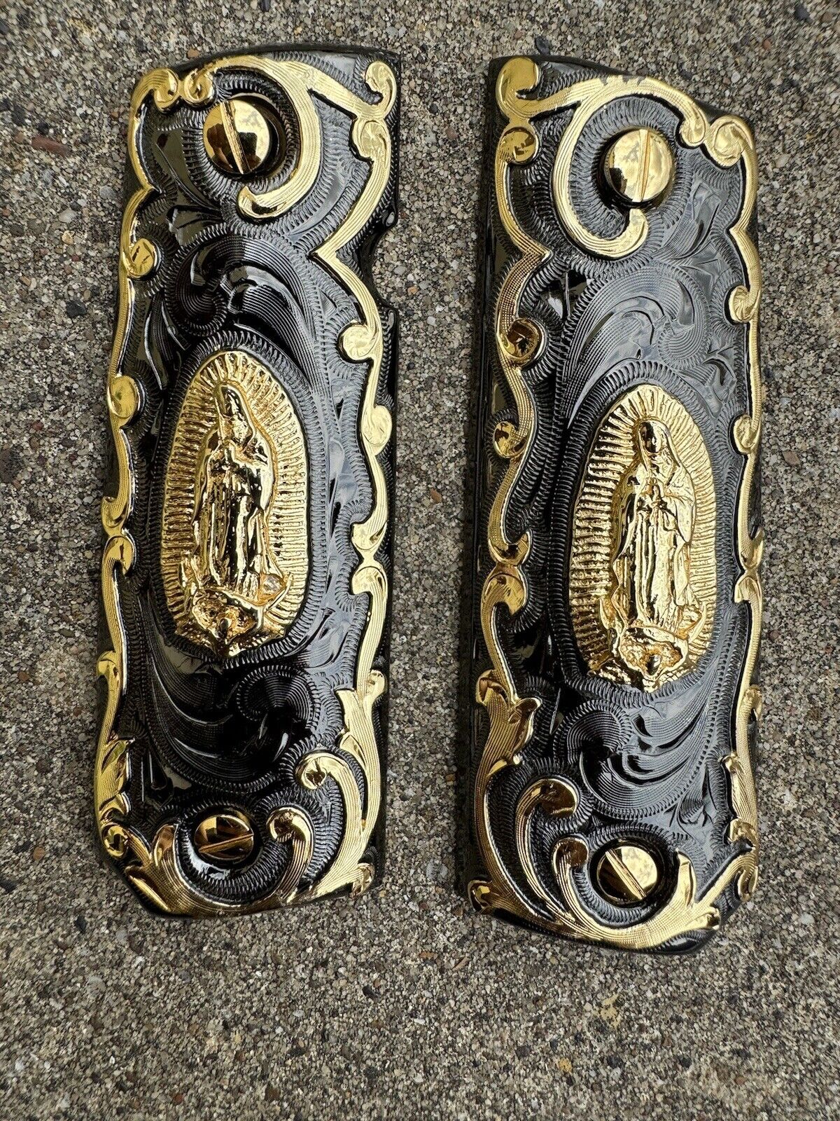 1911 45 38 Super Full Size Virgen De Guadalupe Gold Gun Grip Cachas & 24K Screws