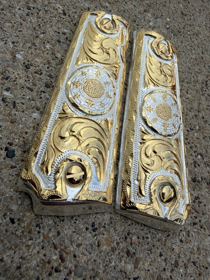 1911 45 38 Super Full Size Aztec Gold Gun Pistol Grip Cachas & 24K Screws