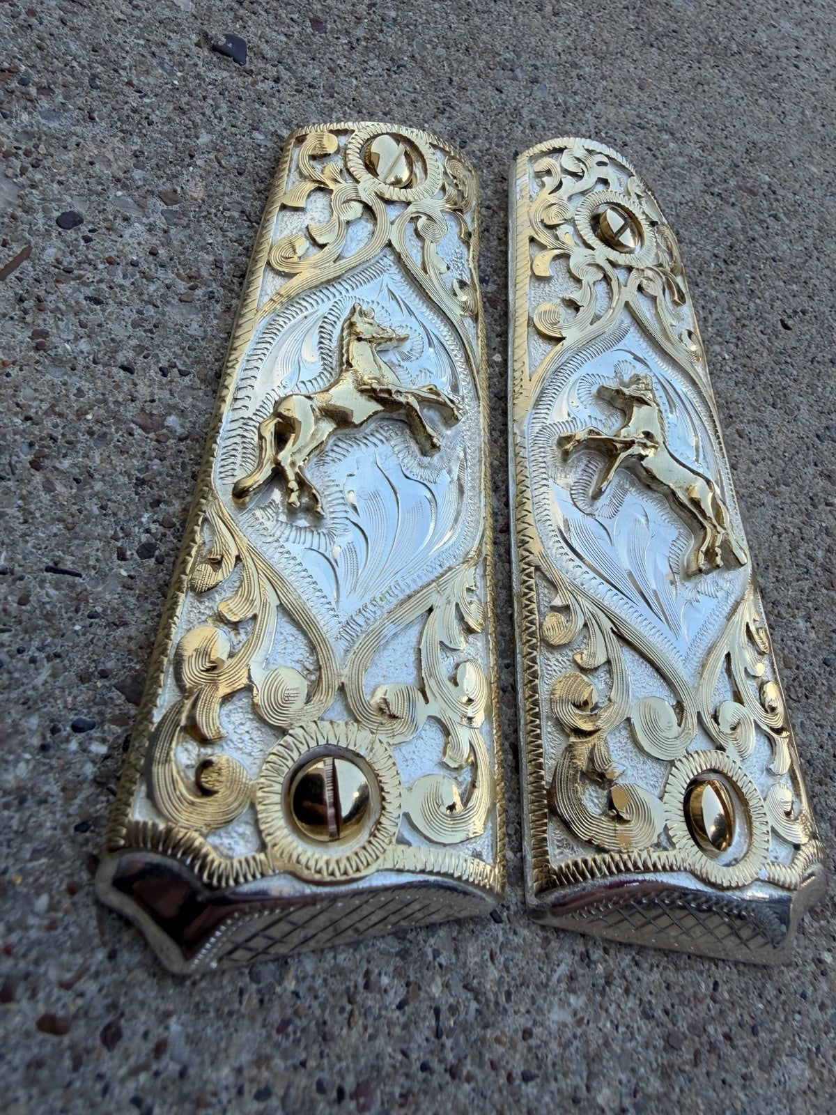 1911 45 38 Super Full Size Horse Gold Gun Pistol Grip Cachas & 24K Screws