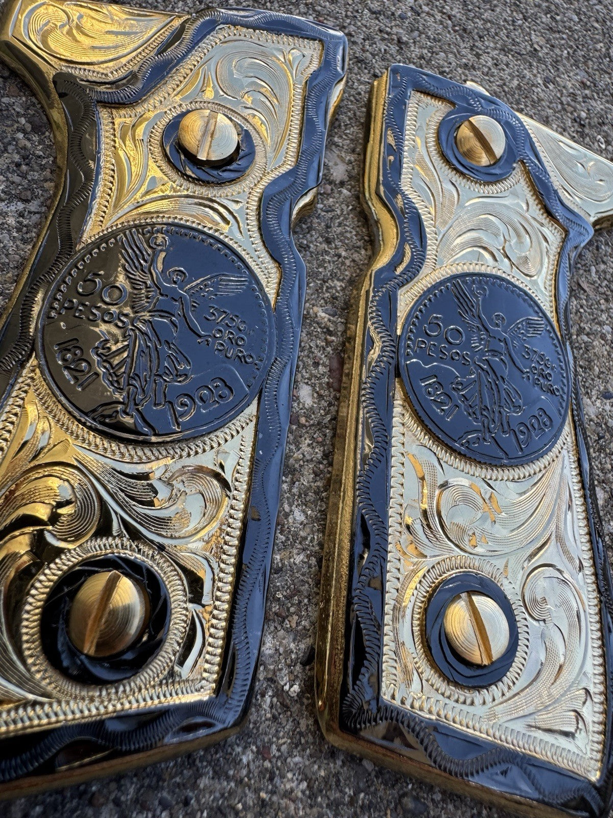 Beretta 92FS Cachas Centenario Gold Plated Pistol Custom Grips & Gold Screws