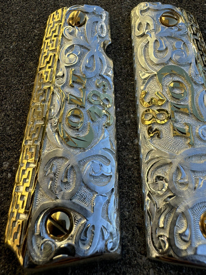 1911 45 38 Super Full Size Gold Gun Pistol Grip Cachas Chapeado & 24K Screws