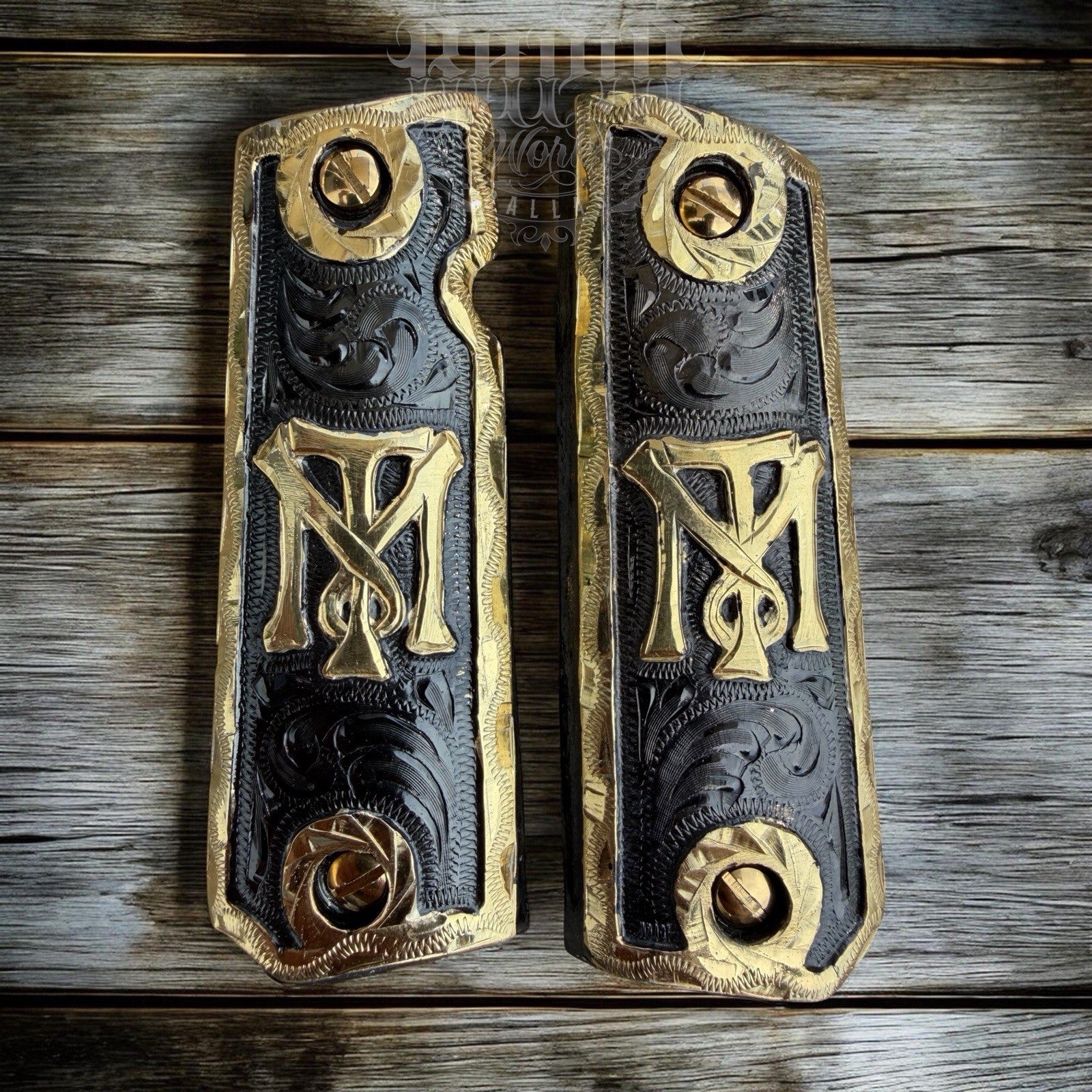1911 45 38 Super Full Size Scarface Gold Gun Pistol Grip Cachas & 24K Screws
