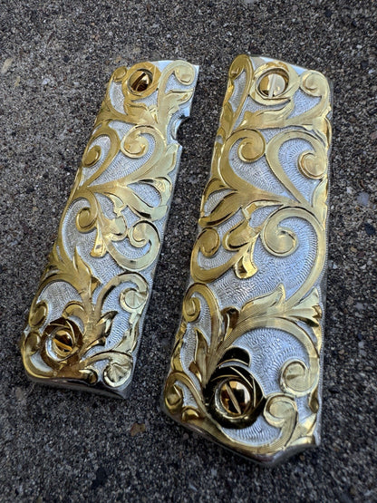 1911 45 38 Super Full Size Gold Gun Pistol Grip Cachas Chapeado & 24K Screws