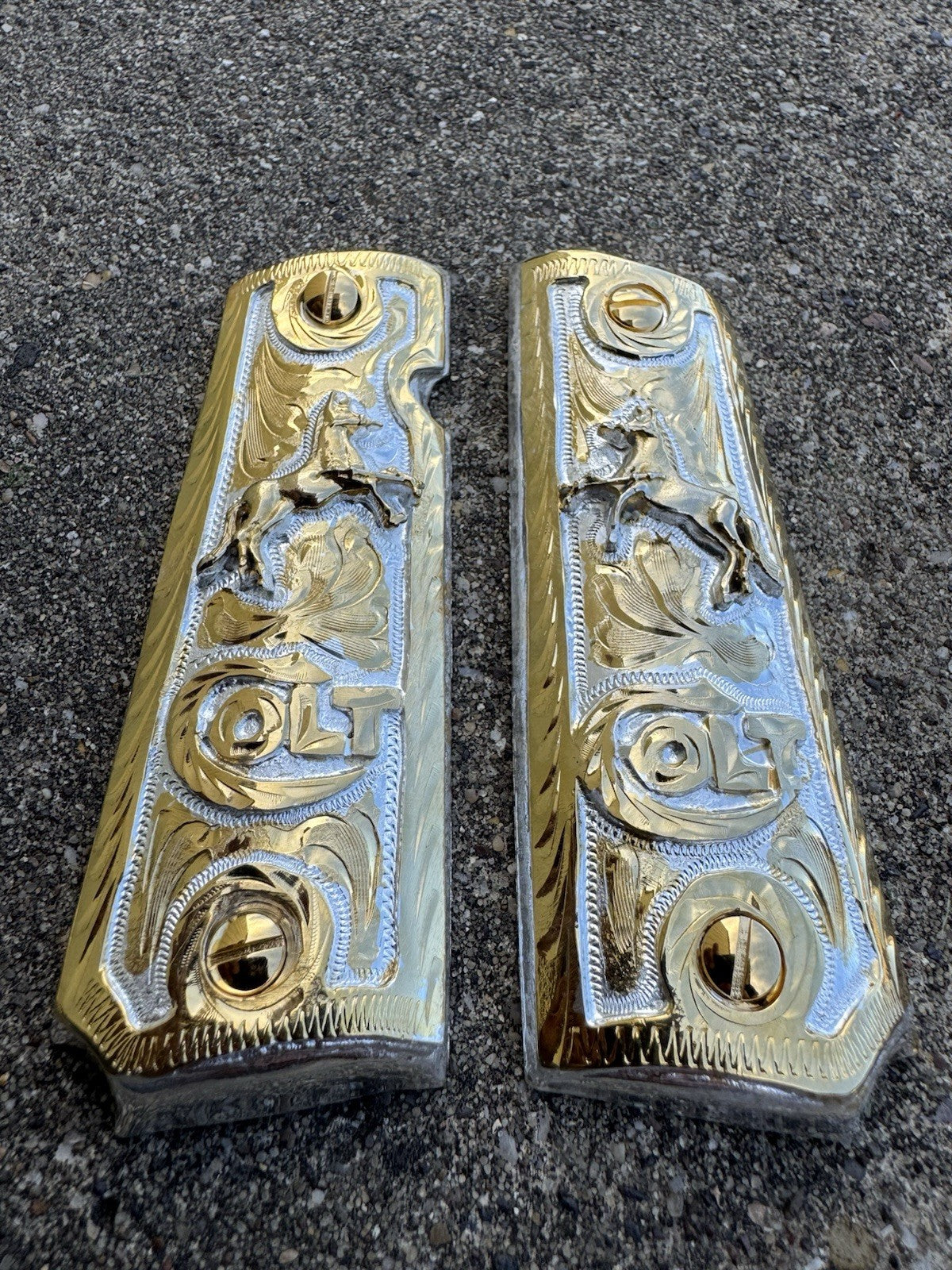 1911 45 38 Super Full Size Colt Horse Gold Gun Pistol Grip Cachas & 24K Screws