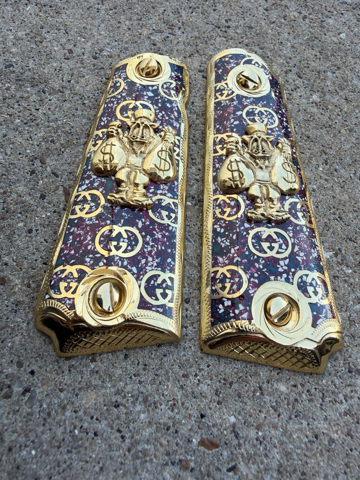 1911 45 38 Super Full Size Mcscrooge Gold Gun Pistol Grip Cachas  & 24K Screws