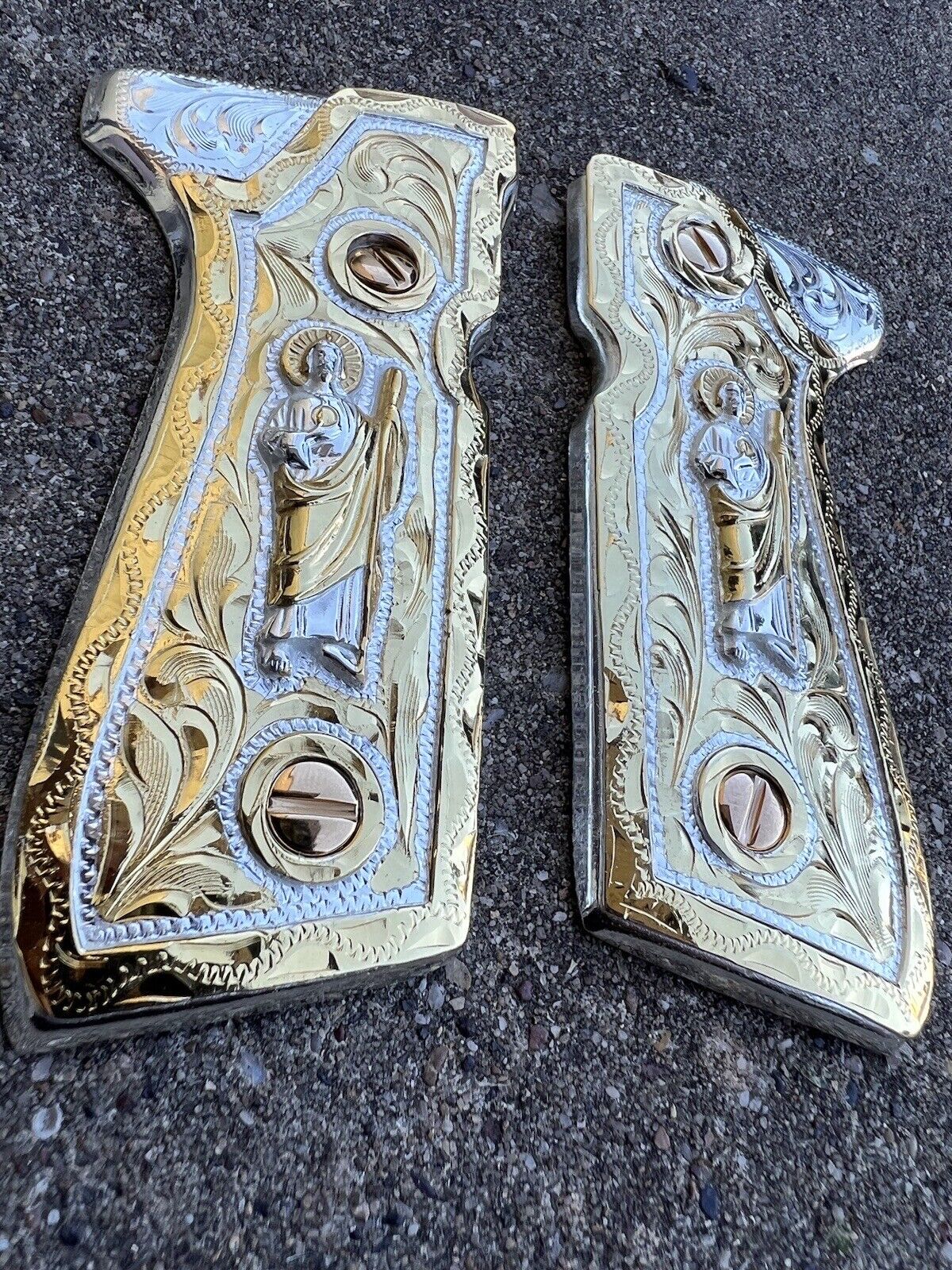 Beretta 92FS Cachas San Judas Gold Plated Pistol Custom Grips & Gold Screws