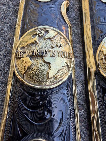 1911 45 38 Super Full Size WORLD IS YOURS Gold Gun Pistol Grip Cachas &24K Screw