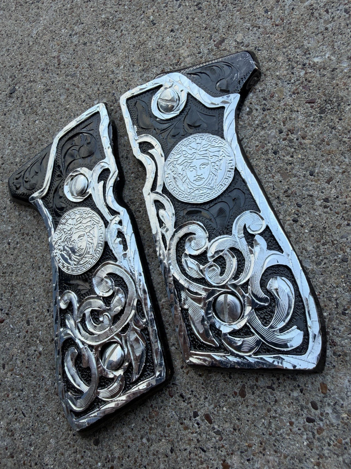 Beretta 92FS Cachas Versace Silver Plated Pistol Custom Grips & Silver Screws