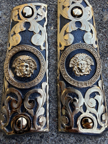 1911 45 38 Super Full Size Versace Gold Gun Pistol Grip Cachas & 24K Screws