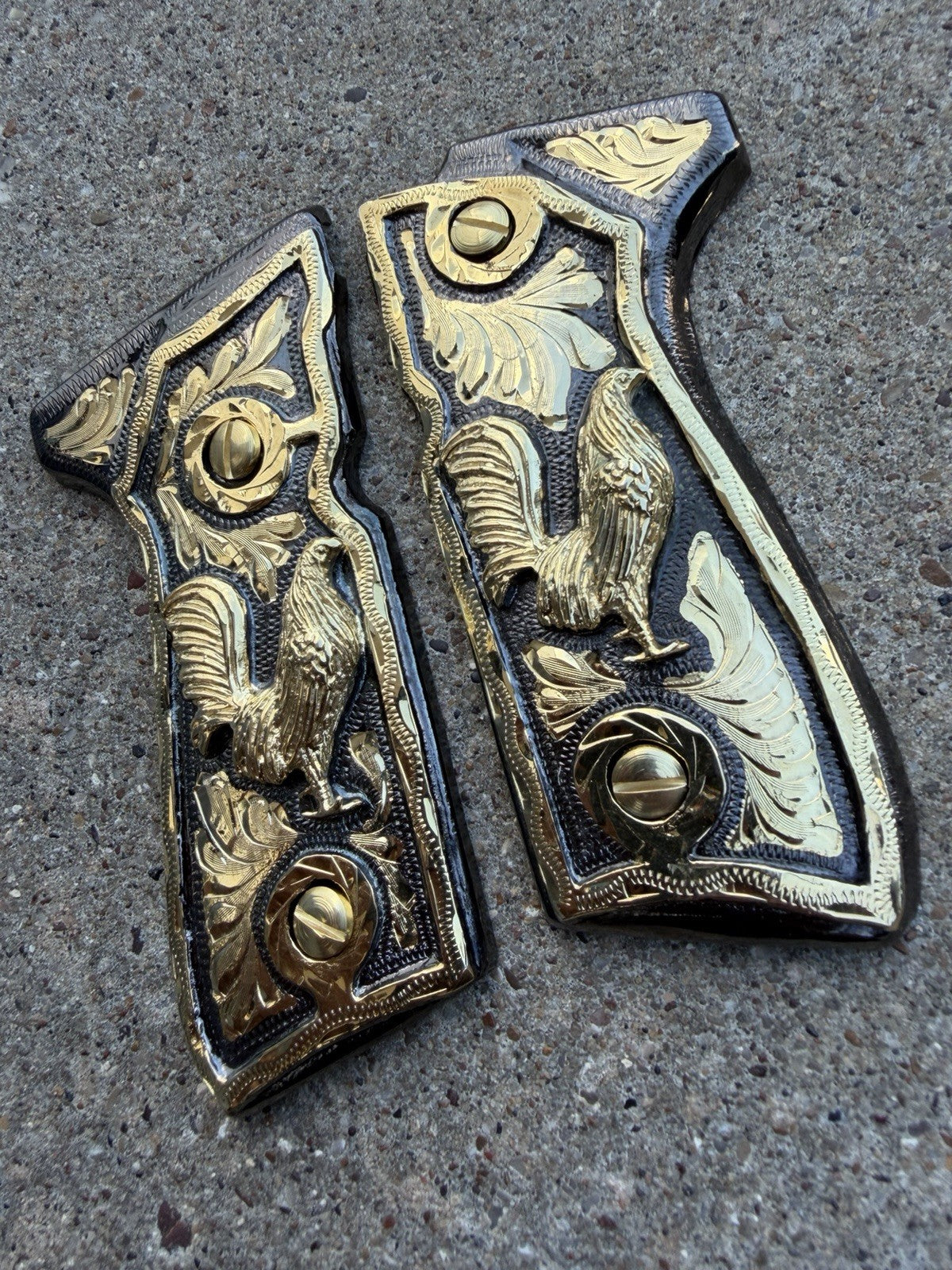 Beretta 92FS Cachas Gallo Gold Plated Pistol Custom Grips & Gold Screws