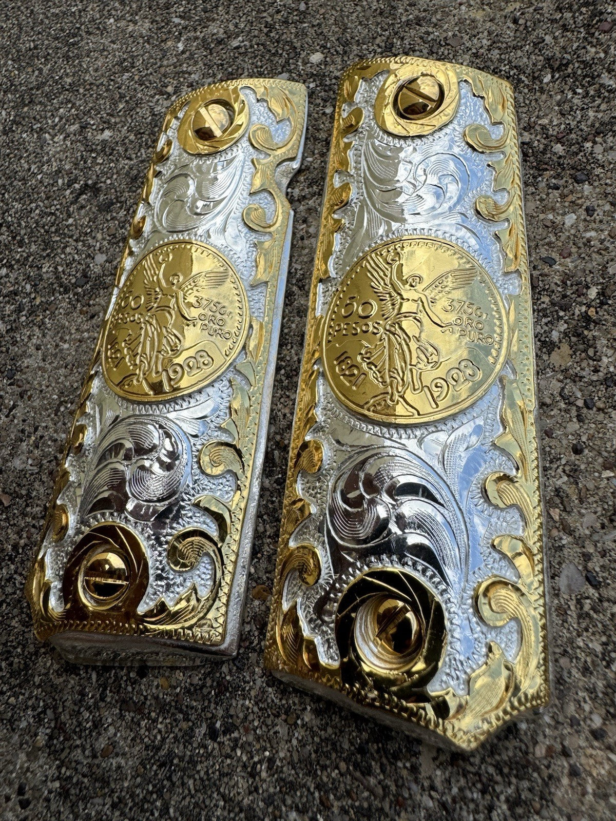 1911 45 38 Super Full Size Centenario Gold Gun Pistol Grip Cachas & 24K Screws