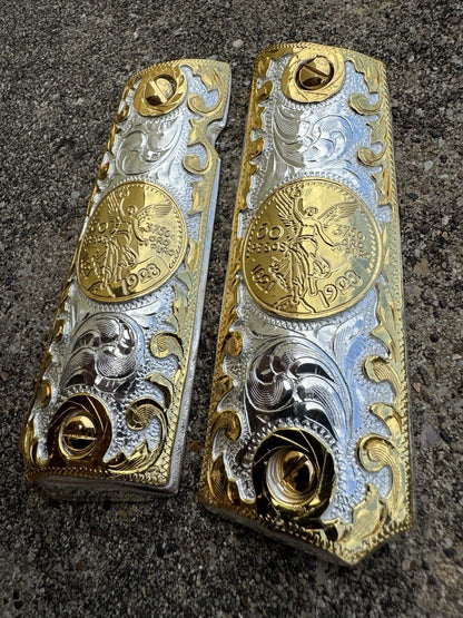 1911 45 38 Super Full Size Centenario Gold Gun Pistol Grip Cachas & 24K Screws
