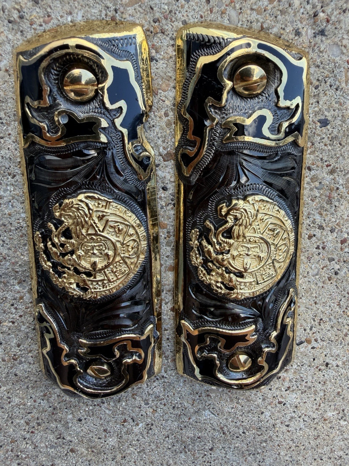 1911 45 38 Super Full Size Azteca Gold Gun Pistol Grip Cachas & 24K Screws