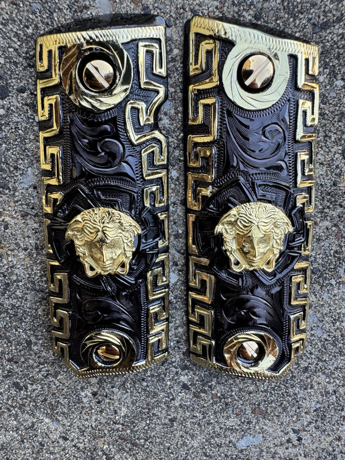 1911 45 38 Super Full Size Versace Gold Gun Pistol Grip Cachas & 24K Screws