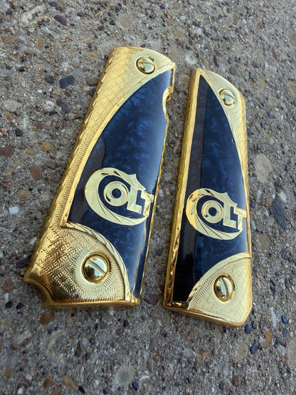 1911 45 38 Super Full Size COLT Gold Gun Pistol Grip Cachas Chapeado & 24K Screw