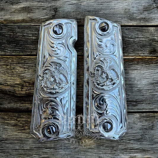 1911 45 38 Super Full Size Aguila Gun Pistol Grip Cachas & Polished Screws