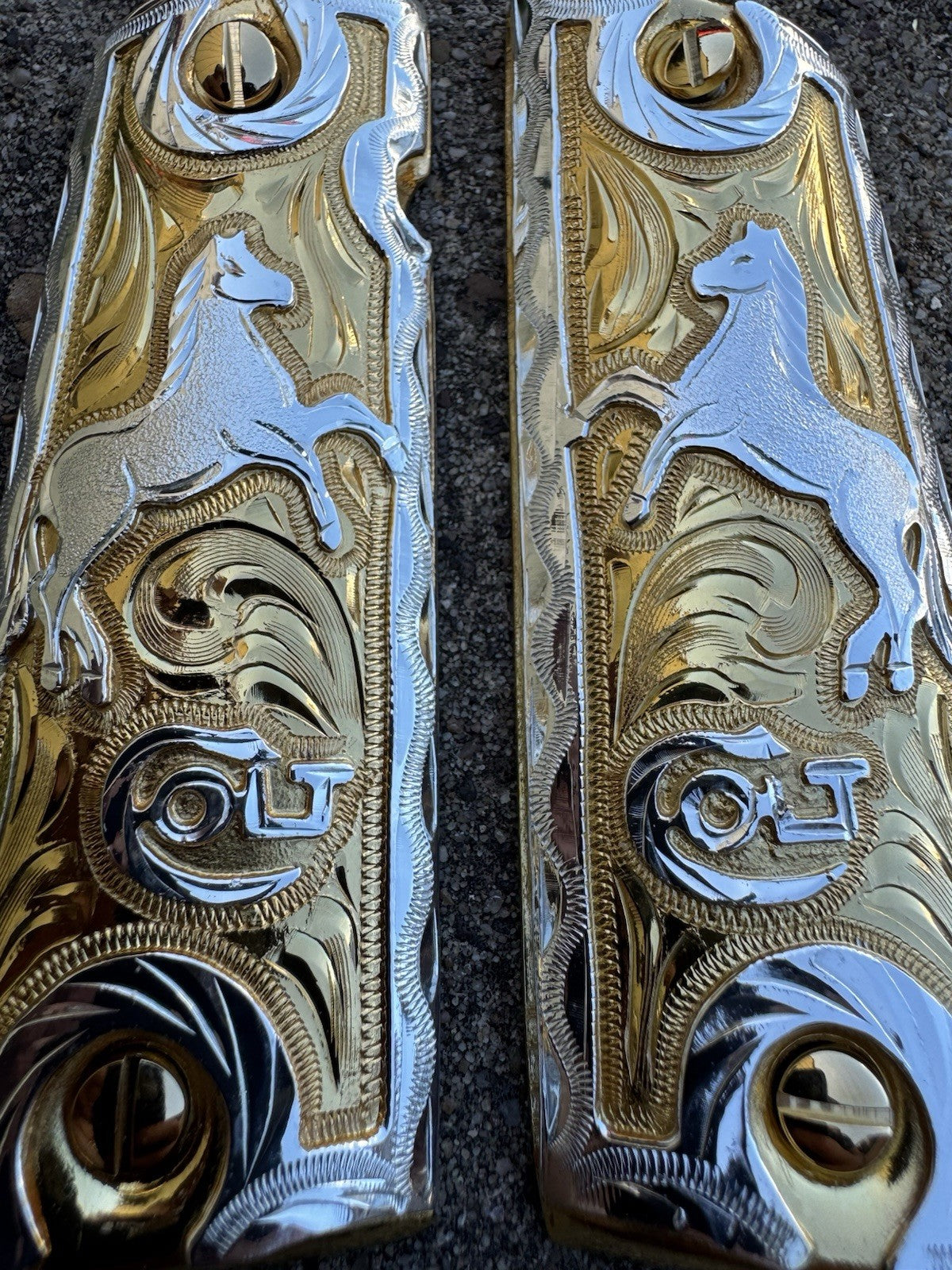 1911 45 38 Super Full Size Horse Gold Gun Pistol Grip Cachas & 24K Screws