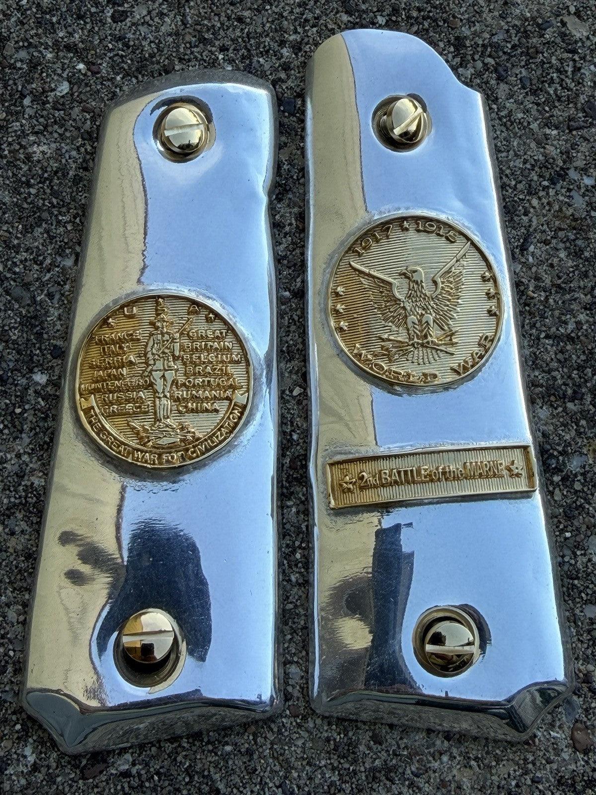 1911 45 38 Super Full Size Gold Gun Pistol Grip Cachas Chapeado & 24K Screws