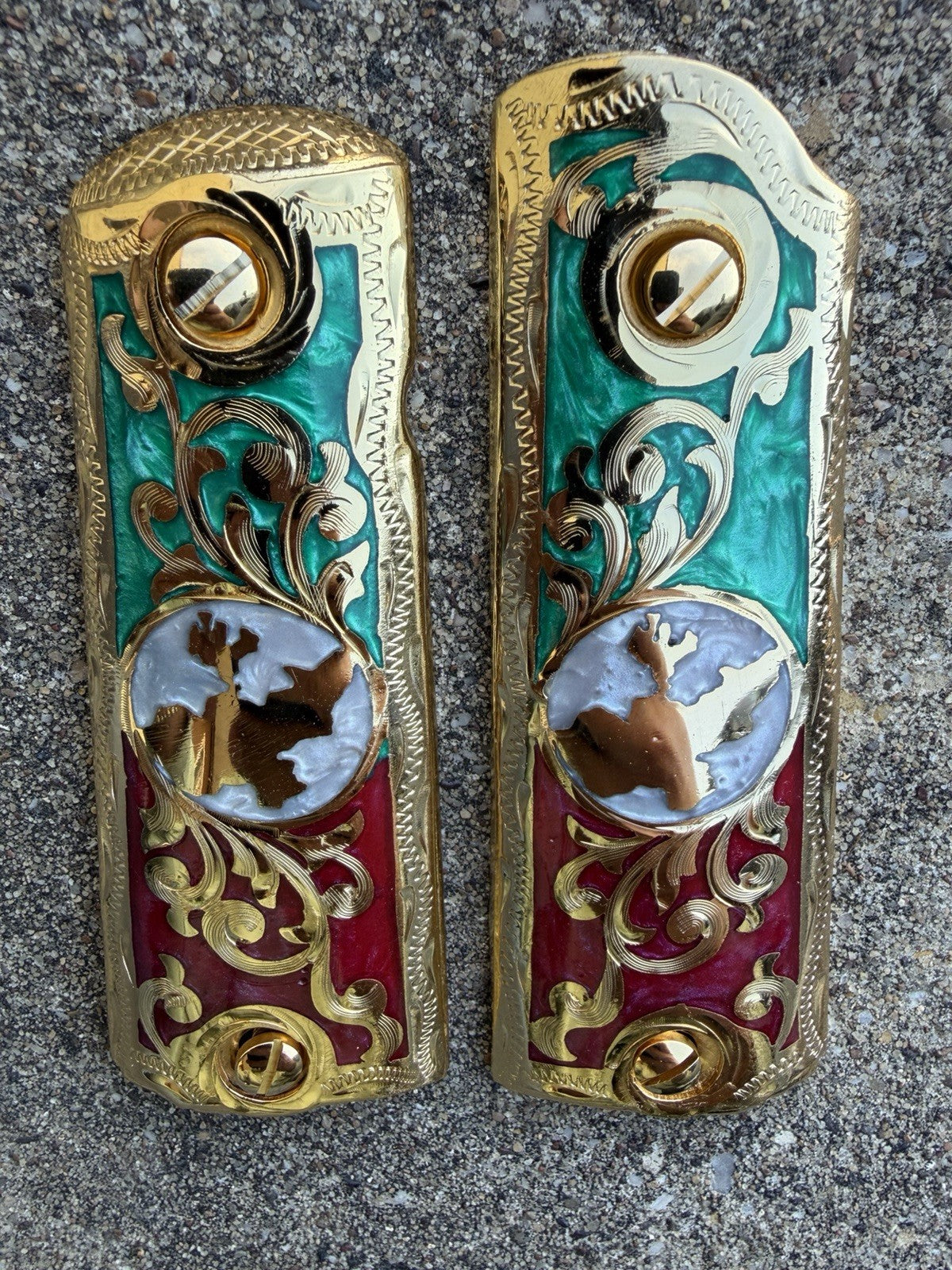1911 45 38 Super Full Size Jalisco Gold Gun Pistol Grip Cachas & 24K Screws