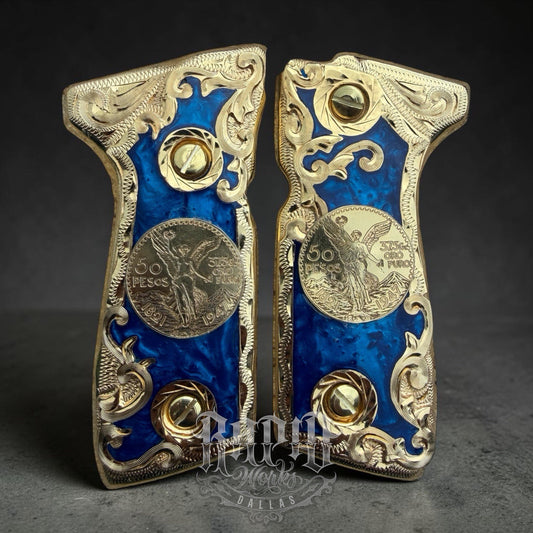 Beretta 92FS Cachas Centenario Gold Plated Pistol Custom Grips & Gold Screws