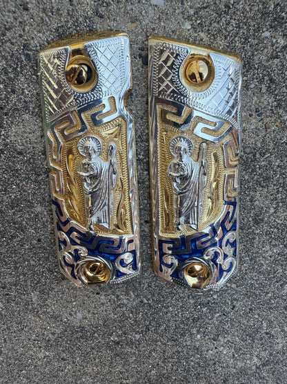 1911 45 38 Super San Judas Full Size Gold Gun Pistol Grip Cachas & 24K Screws