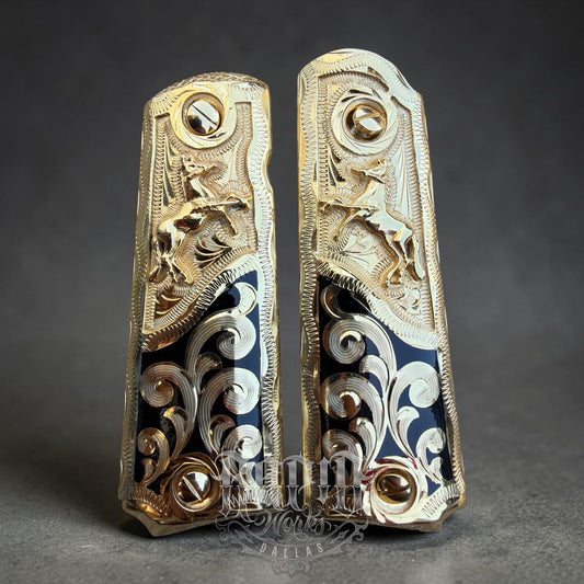 1911 45 38 Super Full Size Horse Gold Gun Pistol Grip Cachas & 24K Screws