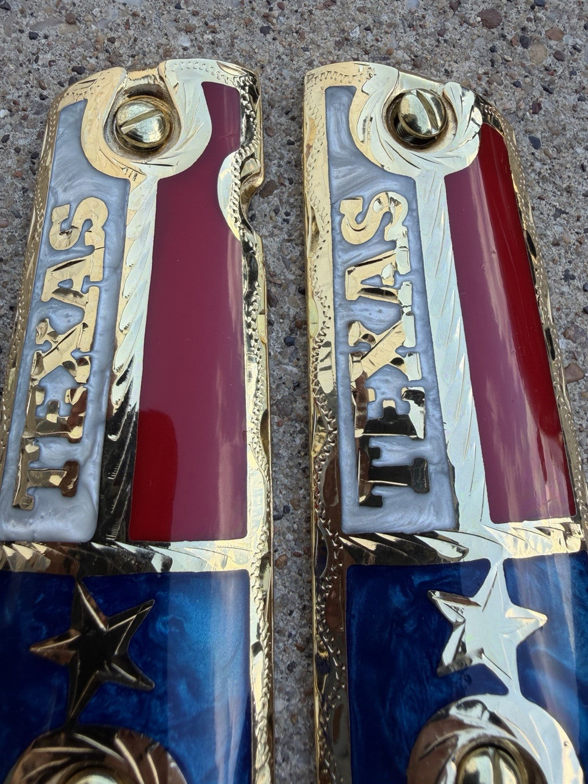 1911 45 38 Super Full Size Texas Gold Gun Pistol Grip Cachas & 24K Screws