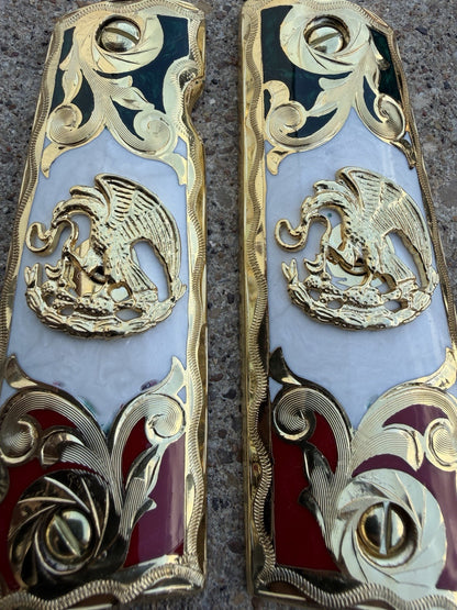 1911 45 38 Super Full Size Mexican Eagle Gold Gun Pistol Grip Cachas & 24K Screw