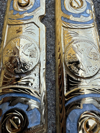 1911 45 38 Super Full Size Centenario Gold Gun Pistol Grip Cachas & 24K Screws