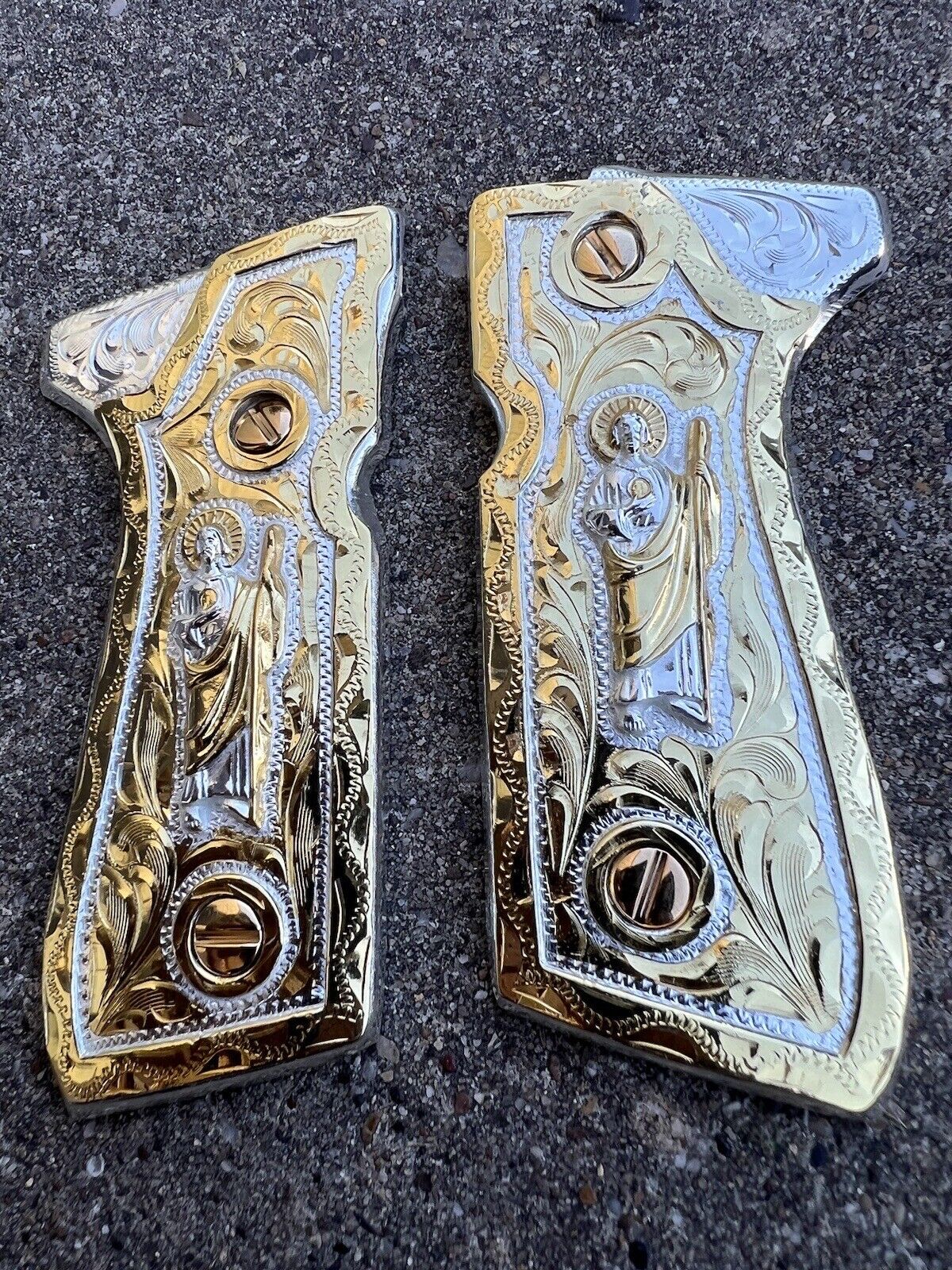 Beretta 92FS Cachas San Judas Gold Plated Pistol Custom Grips & Gold Screws