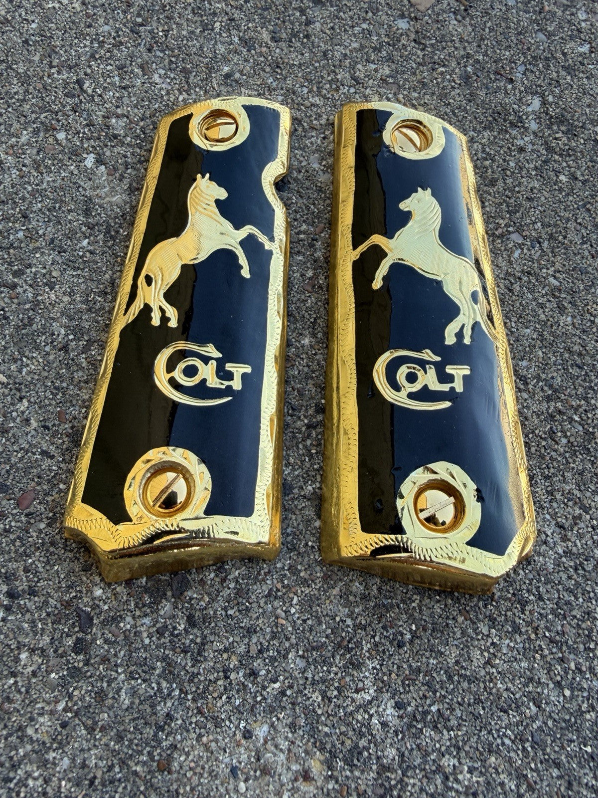 1911 45 38 Super Full Size Horse Gold Gun Pistol Grip Cachas & 24K Screws