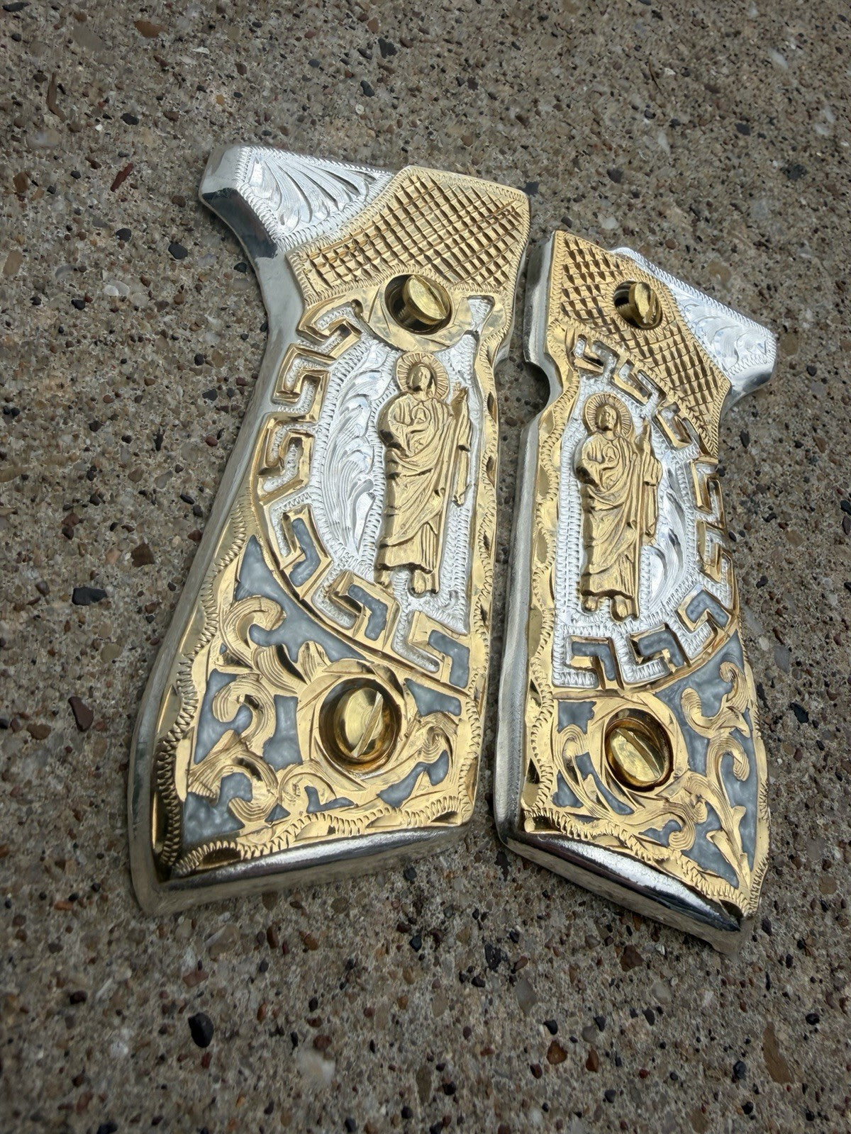 Beretta 92FS Cachas San Judas Gold Plated Pistol Custom Grips & Gold Screws