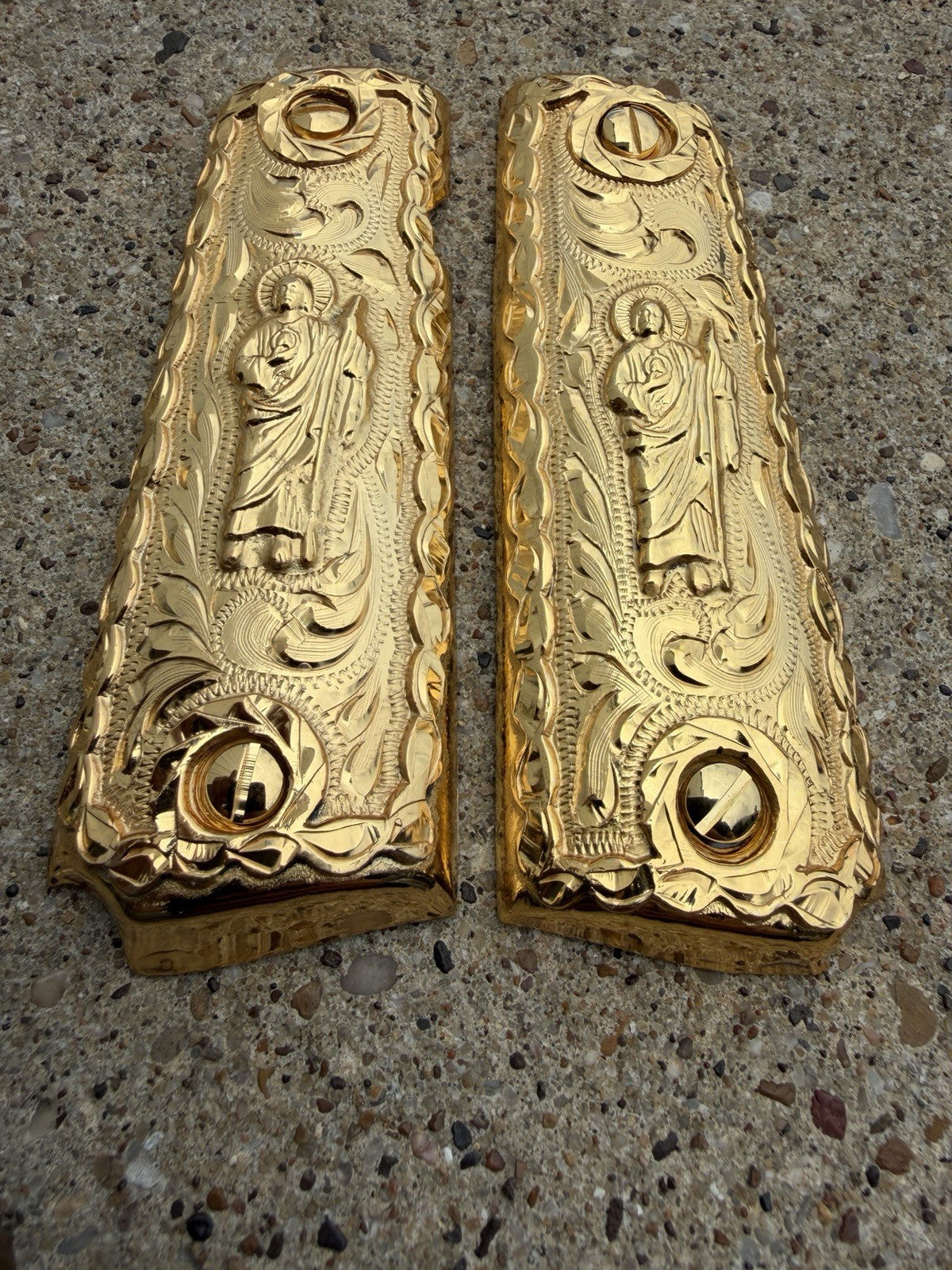 1911 45 38 Super Full Size San Judas Gold Gun Pistol Grip Cachas & 24K Screws