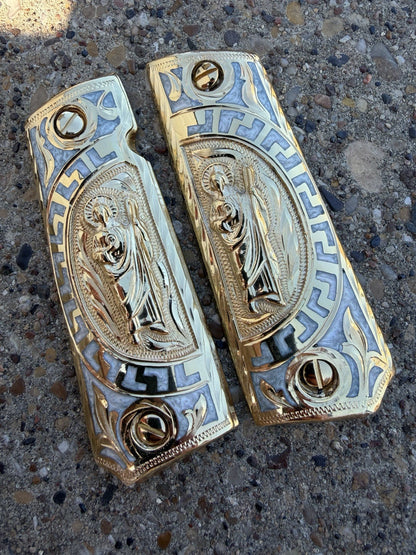 1911 45 38 Super Full Size San Judas Gold Gun Pistol Grip Cachas & 24K Screws