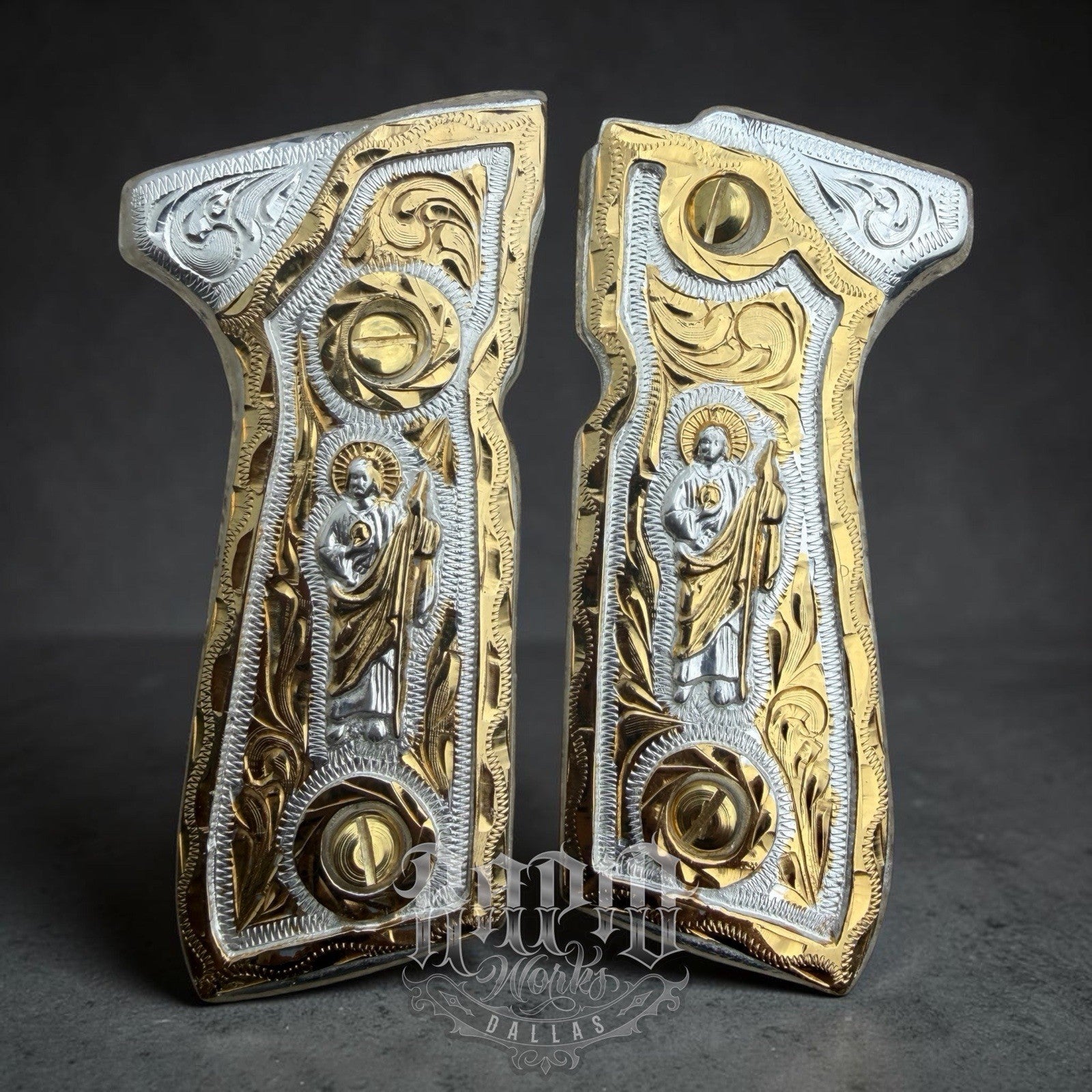 Beretta 92FS Cachas San Judas Gold Plated Pistol Custom Grips & Gold Screws