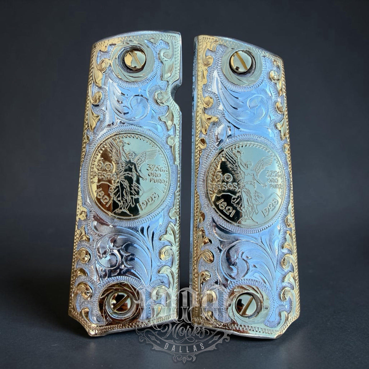 1911 45 38 Super Full Size Centenario Gold Gun Pistol Grip Cachas & 24K Screws