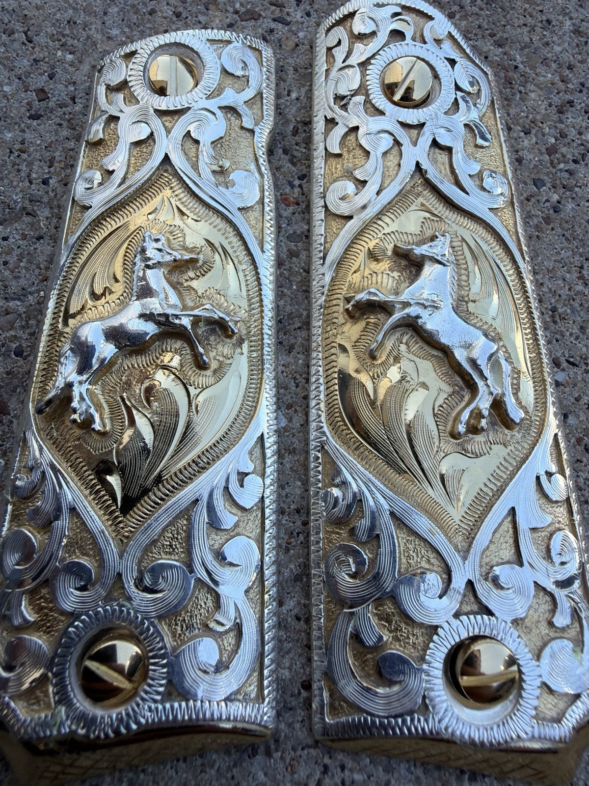 1911 45 38 Super Full Size Horse Gold Gun Pistol Grip Cachas & 24K Screws