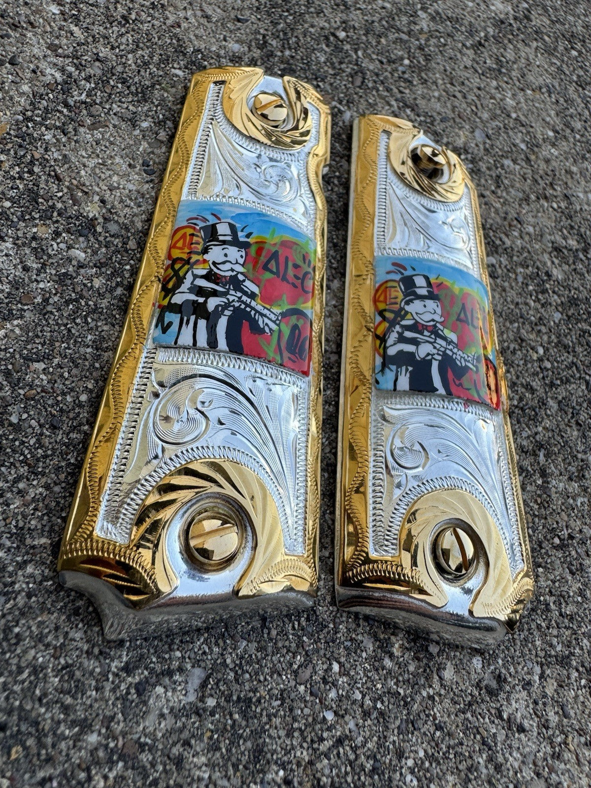 1911 45 38 Super Full Size Richie Rich Gold Gun Pistol Grip Cachas & 24K Screws
