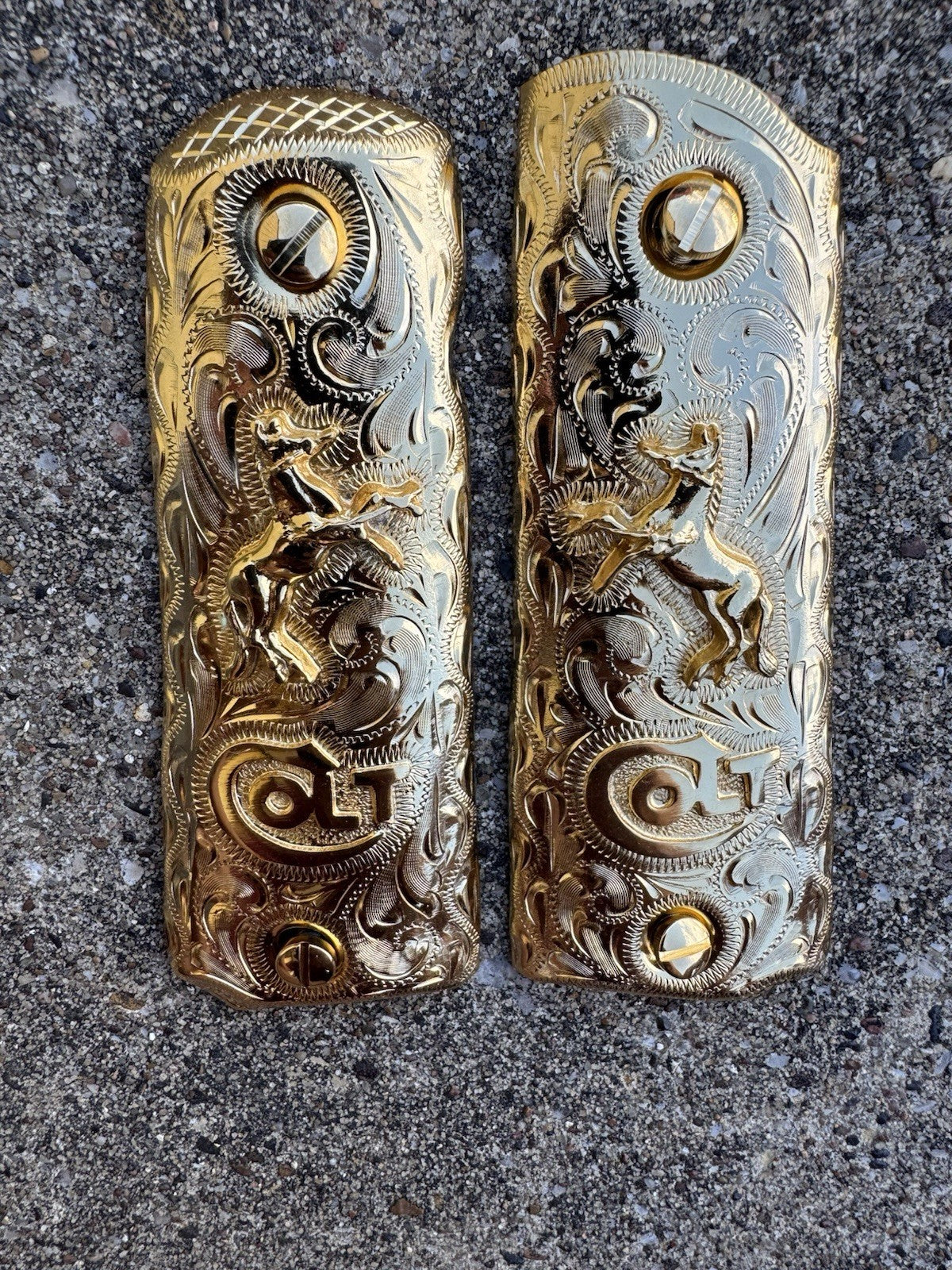 1911 45 38 Super Full Size Colt Horse Gold Gun Pistol Grip Cachas & 24K Screws